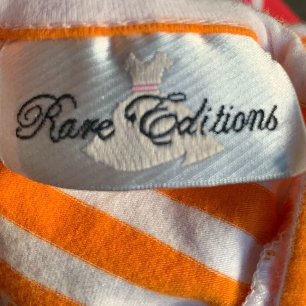 Rare Editions Infant Girls’ Orange‎ Striped Floral Appliqué Tiered Ruffle Dress